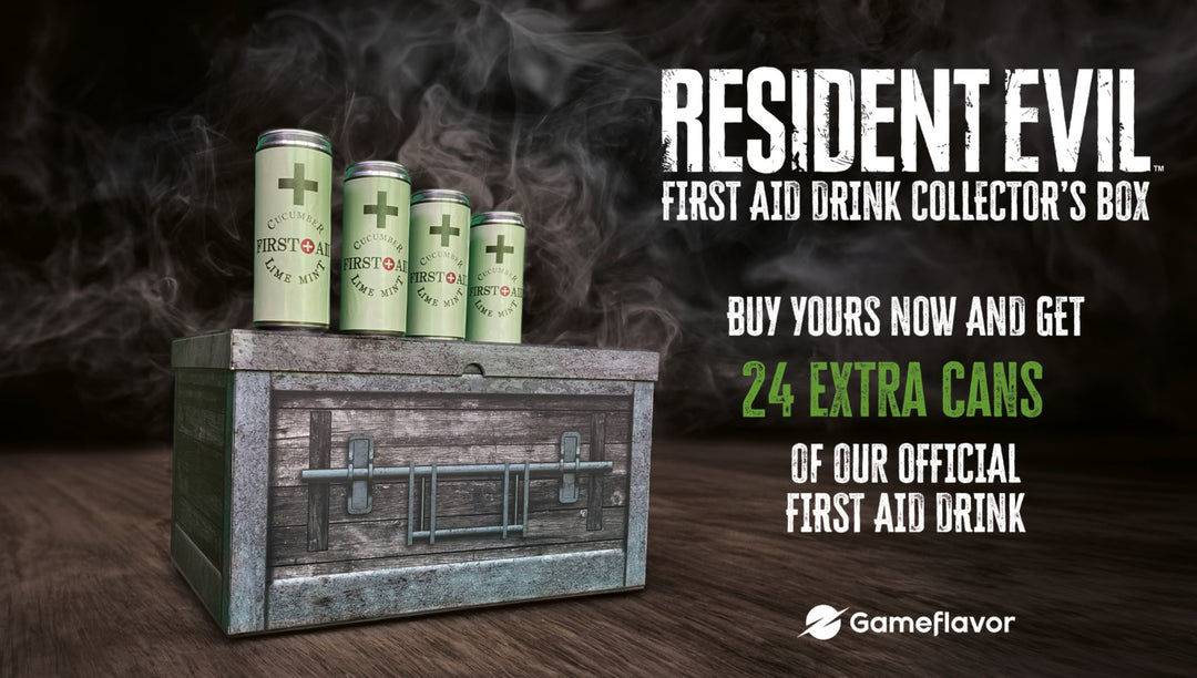 Resident Evil First Aid Super Pack - Collector’s Box + 24 Extra First Aid Drinks - GameFlavor